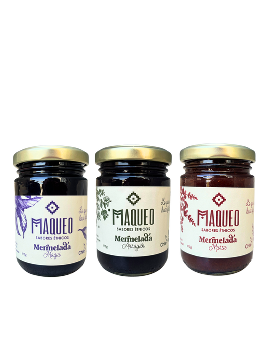 Pack Mermeladas de Maqui, Arrayán y Murta 170 gr. (con azúcar)